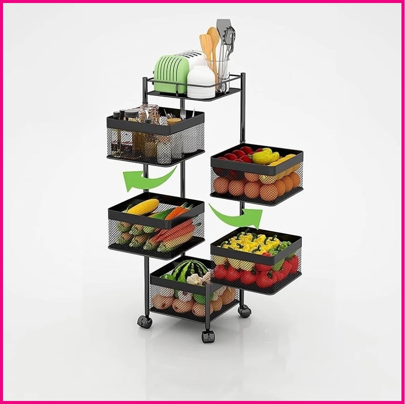 5 Layer 360 degree rotating vegetable shelf Kitchen storage rack. (Square Shape)